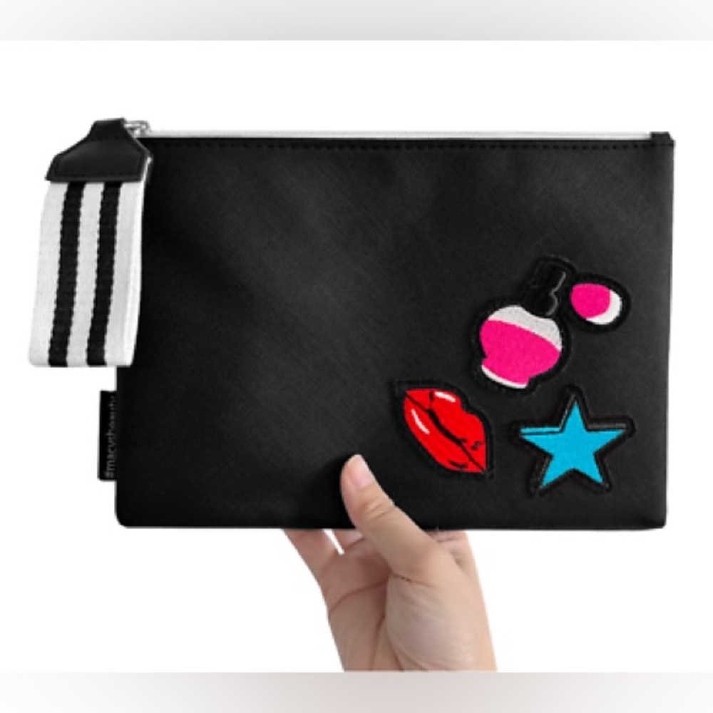 Macys Beauty Cosmetic Bag Black Patches Lips Star Perfume Bottle
